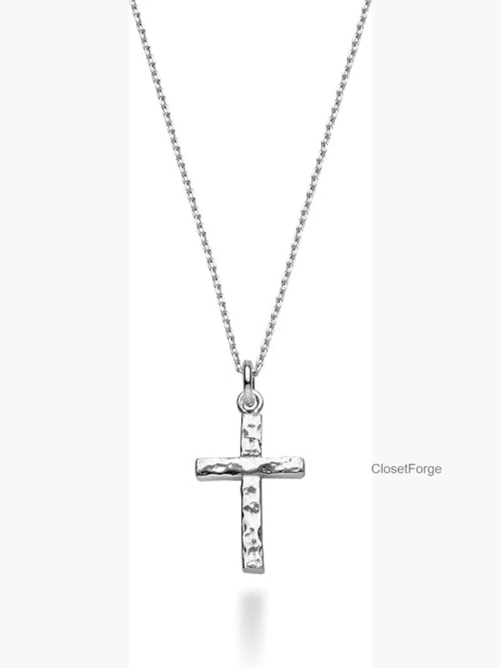 925 Sterling Silver Hammered Cross Necklace 18 Inch Italy